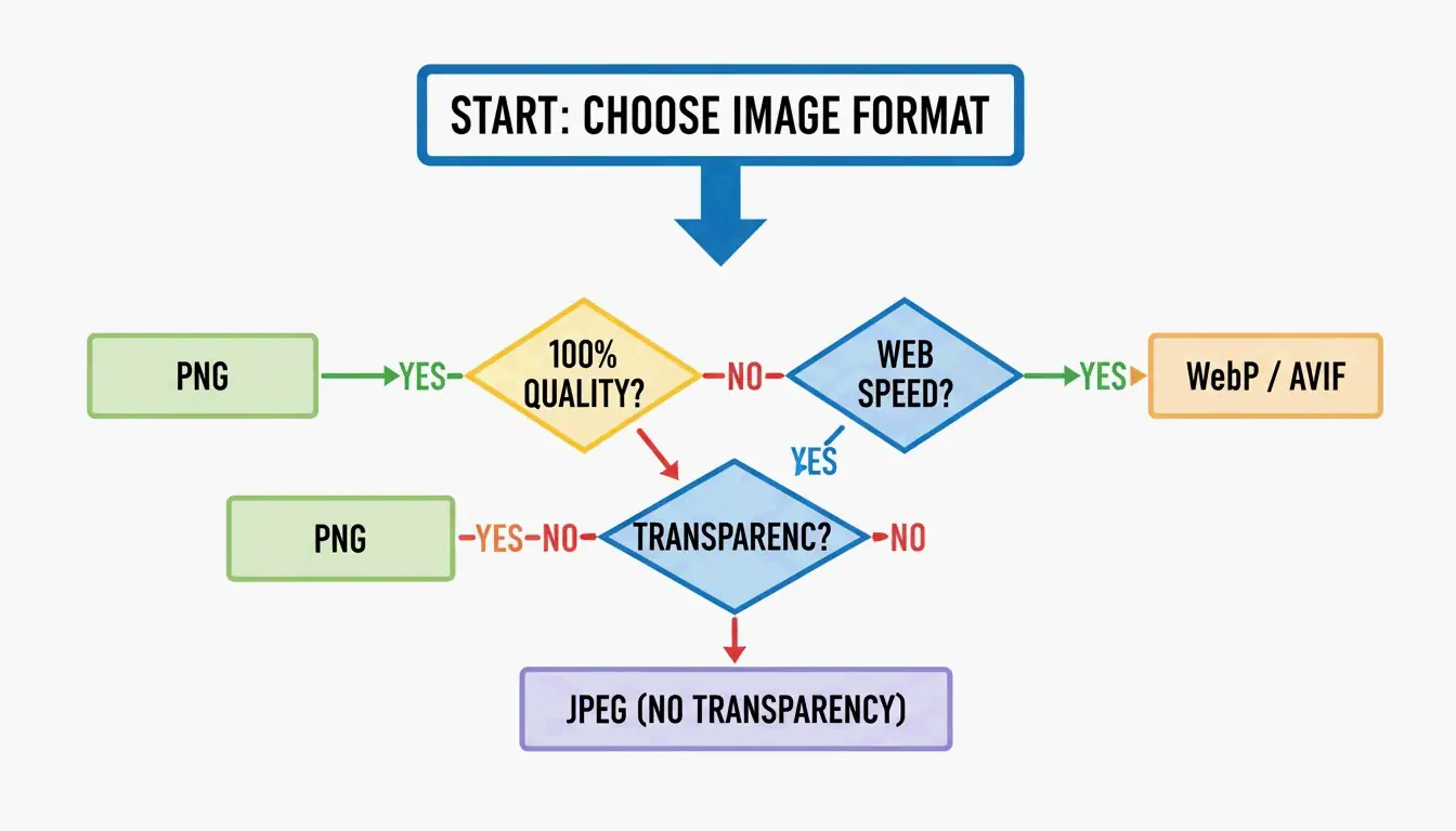 Format selection nodes: PNG vs. WebP/AVIF