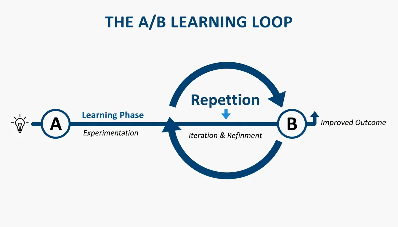 A minimalist visualization of the A/B Loop concept for learning.