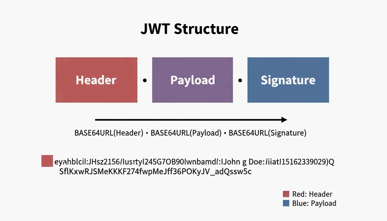 بنية رمز JWT المبسّطة المكوّنة من ثلاثة أجزاء