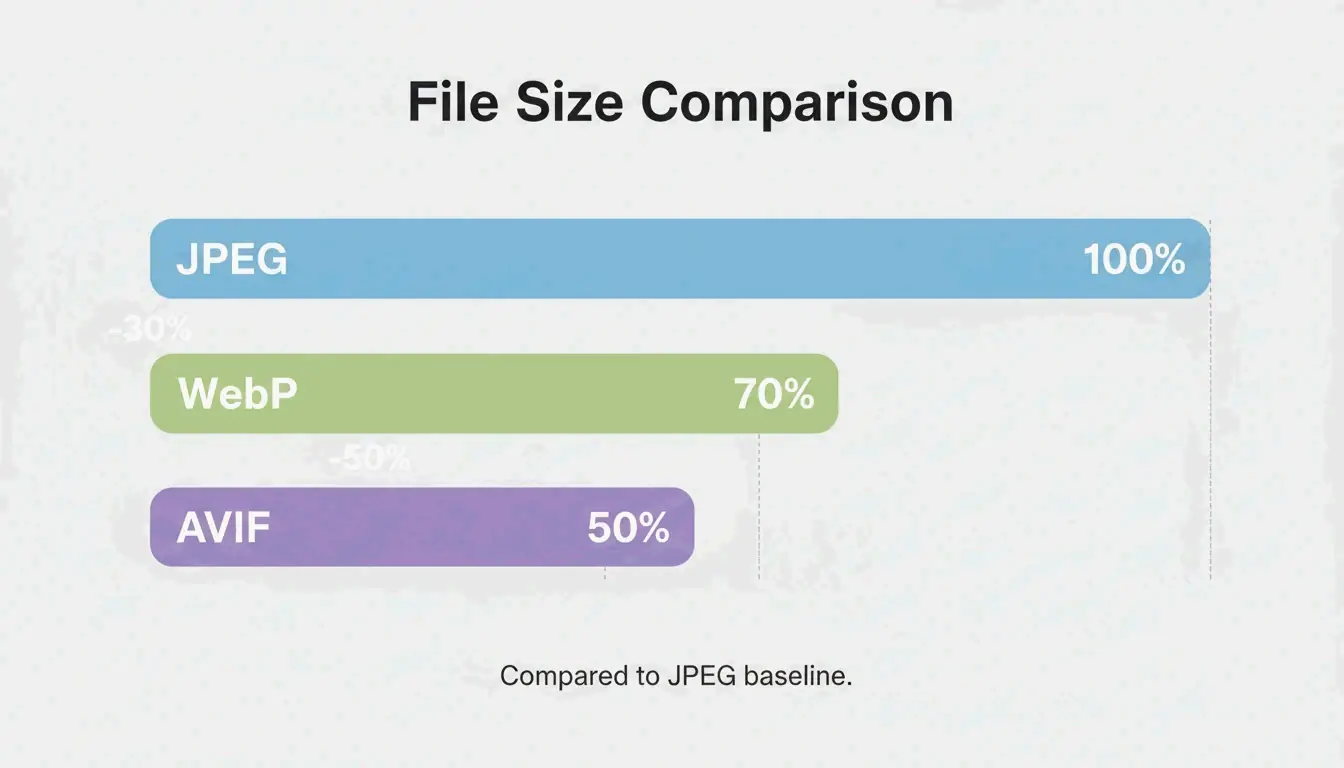 Format comparison: JPEG vs WebP vs AVIF file sizes