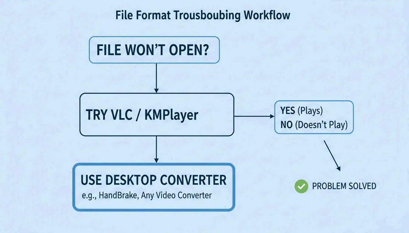 A 3-step decision flow for handling incompatible video files.