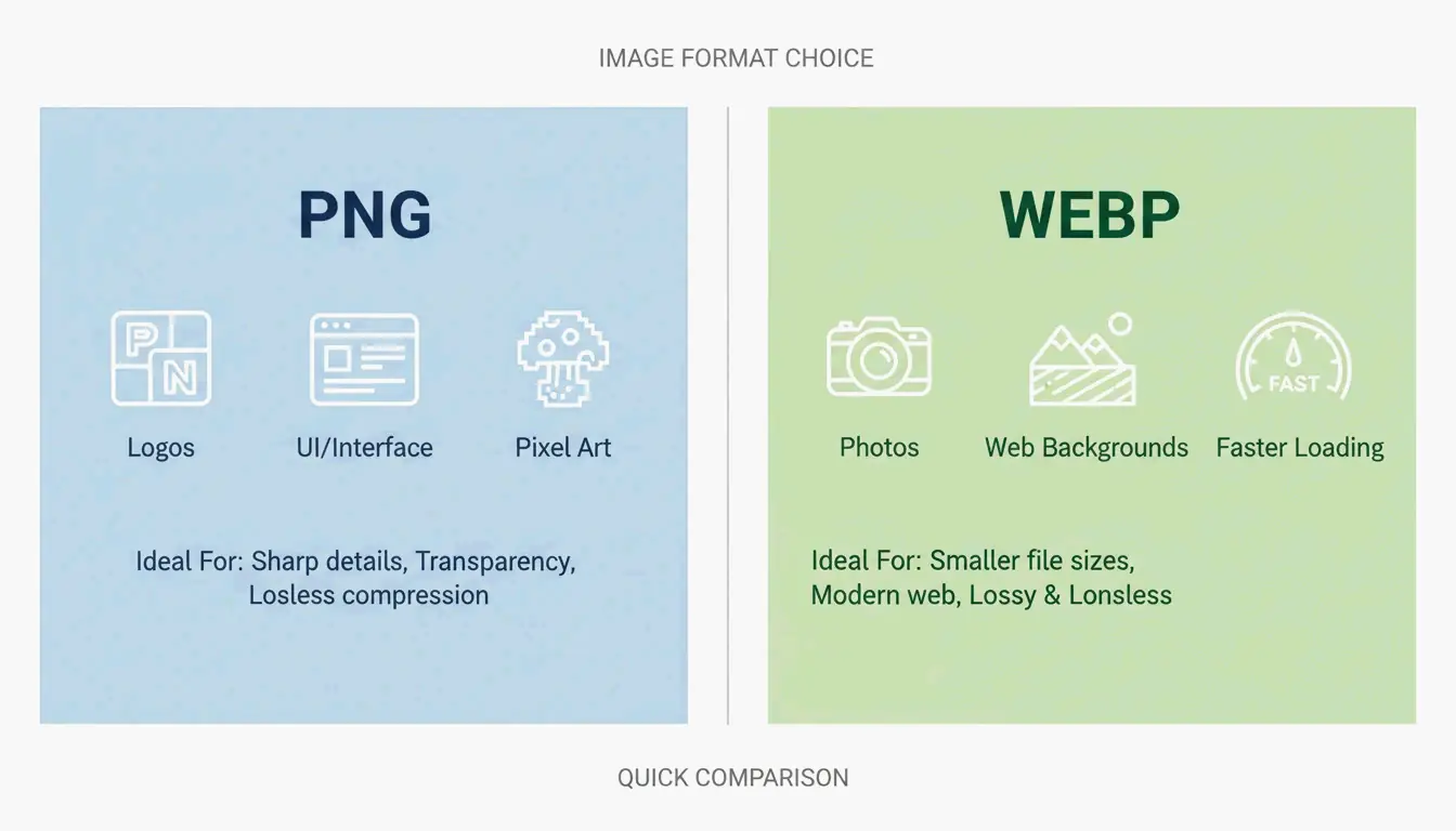 Comparison of PNG vs. WebP for different use cases