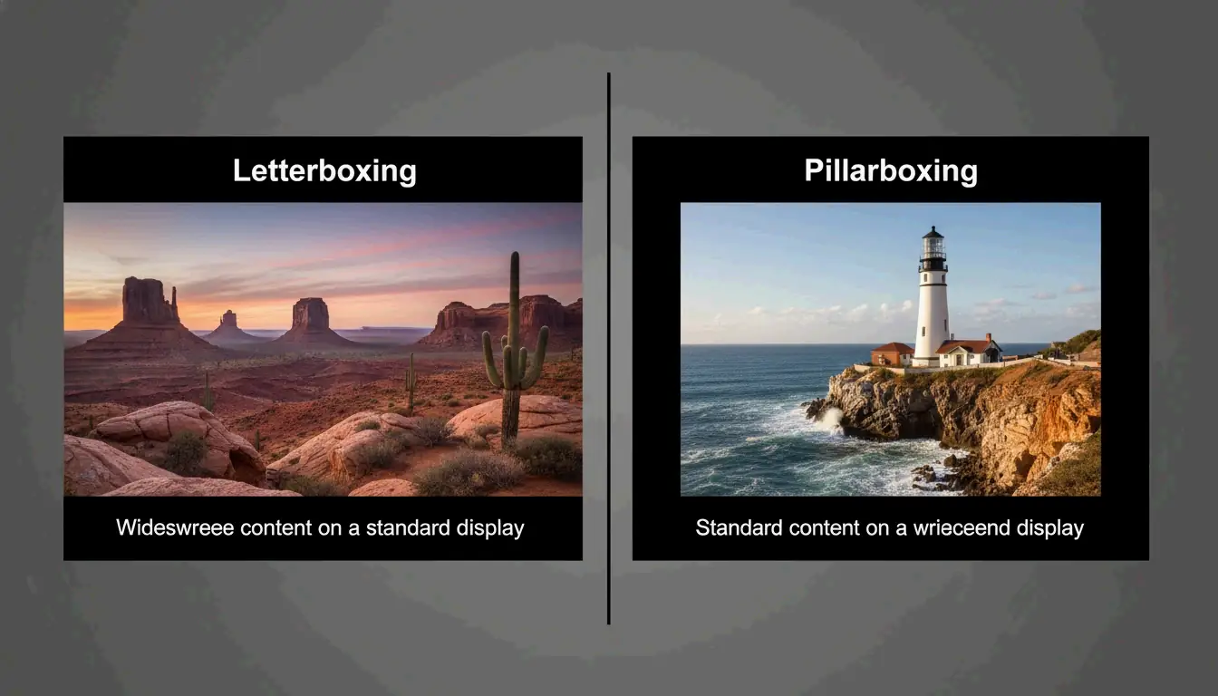 عرض مرئي لـ Letterboxing مقابل Pillarboxing على شاشة قياسية