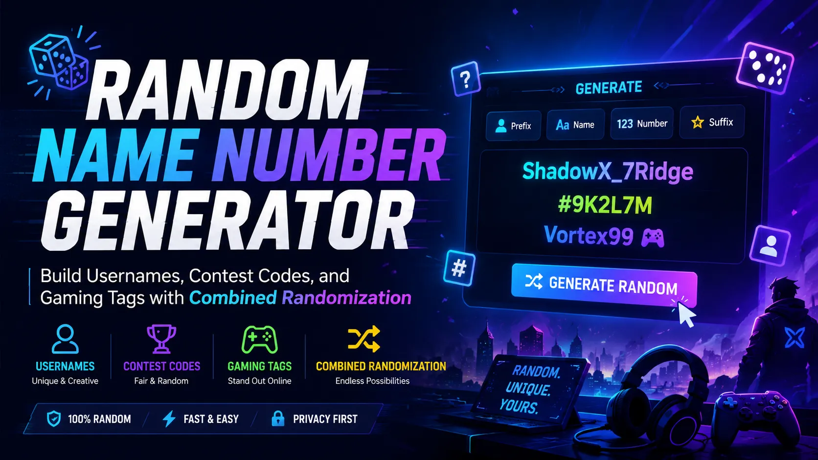 Random Name Number Generator: Build Usernames, Contest Codes, and Gaming Tags with Combined Randomization