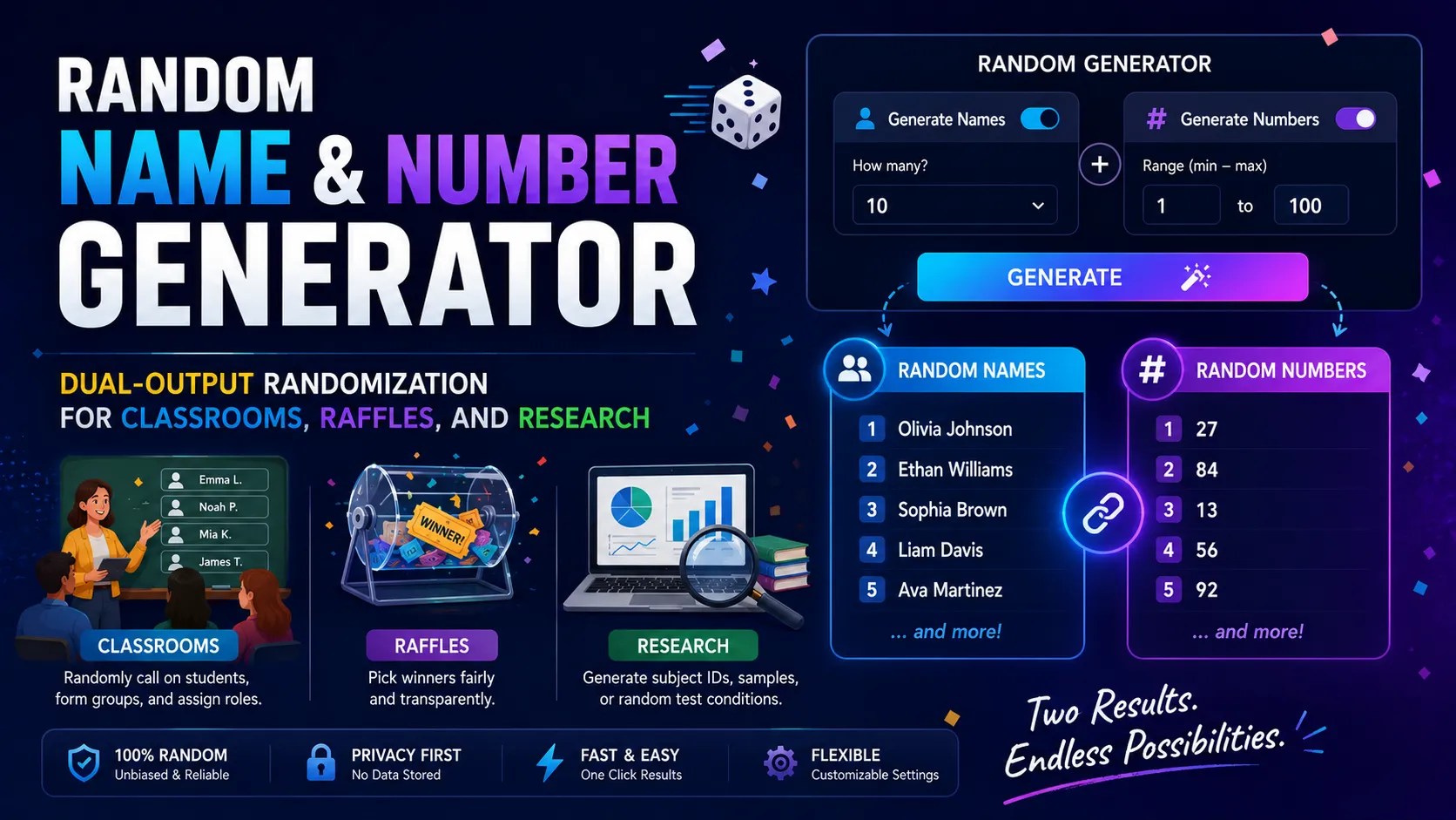 Random Name and Number Generator: Dual-Output Randomization for Classrooms, Raffles, and Research