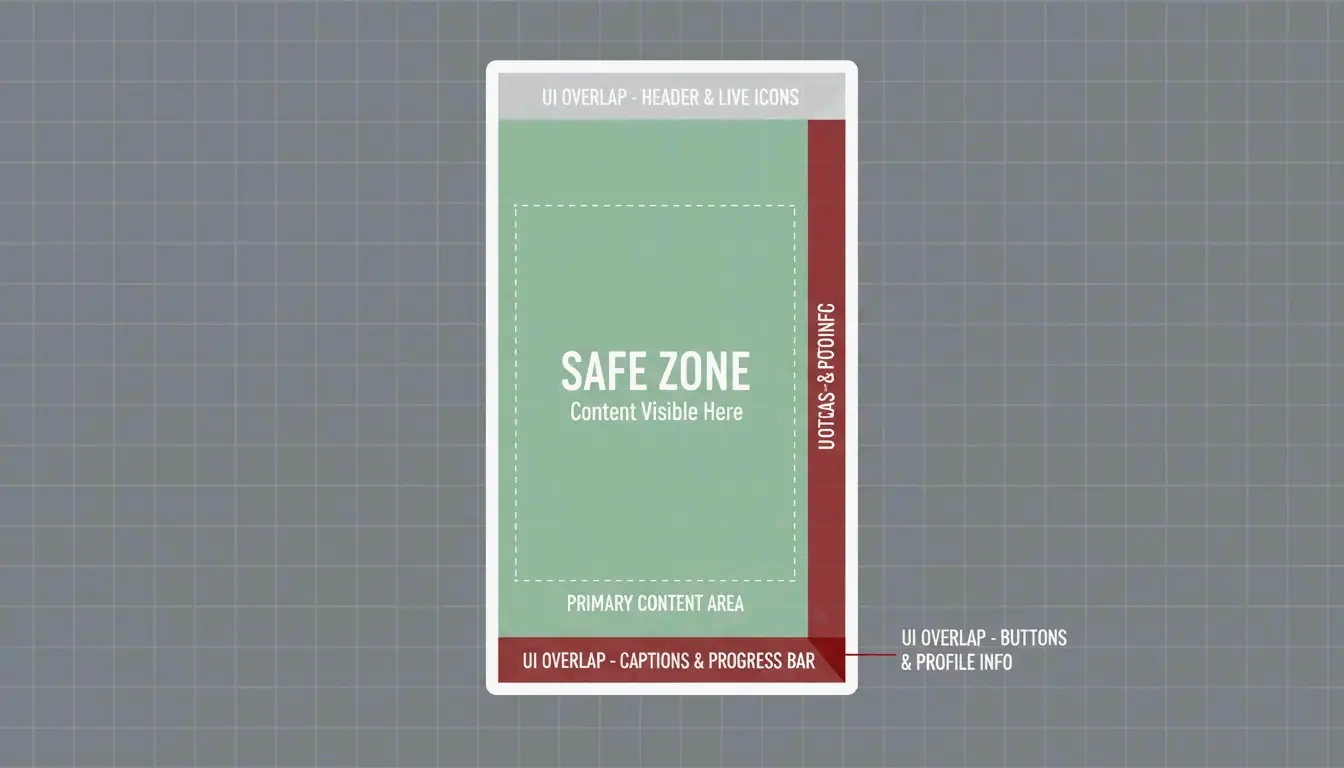 إطار بنسبة 9:16 يُبرز «المنطقة الآمنة (Safe Zone)» المركزية بعيدًا عن عناصر واجهة المستخدم.