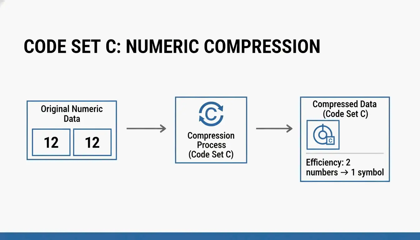Simple visual showing how Code Set C pairs two digits into one symbol