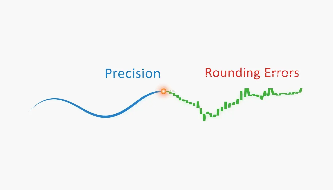 A visual metaphor of 'Precision vs. Quality' showing a smooth curve becoming jagged when decimals are removed.