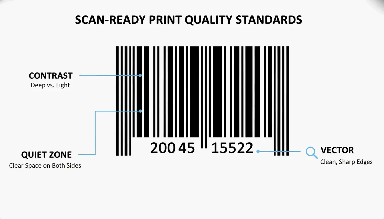 Three key elements of barcode scannability: contrast, quiet zones, vector format