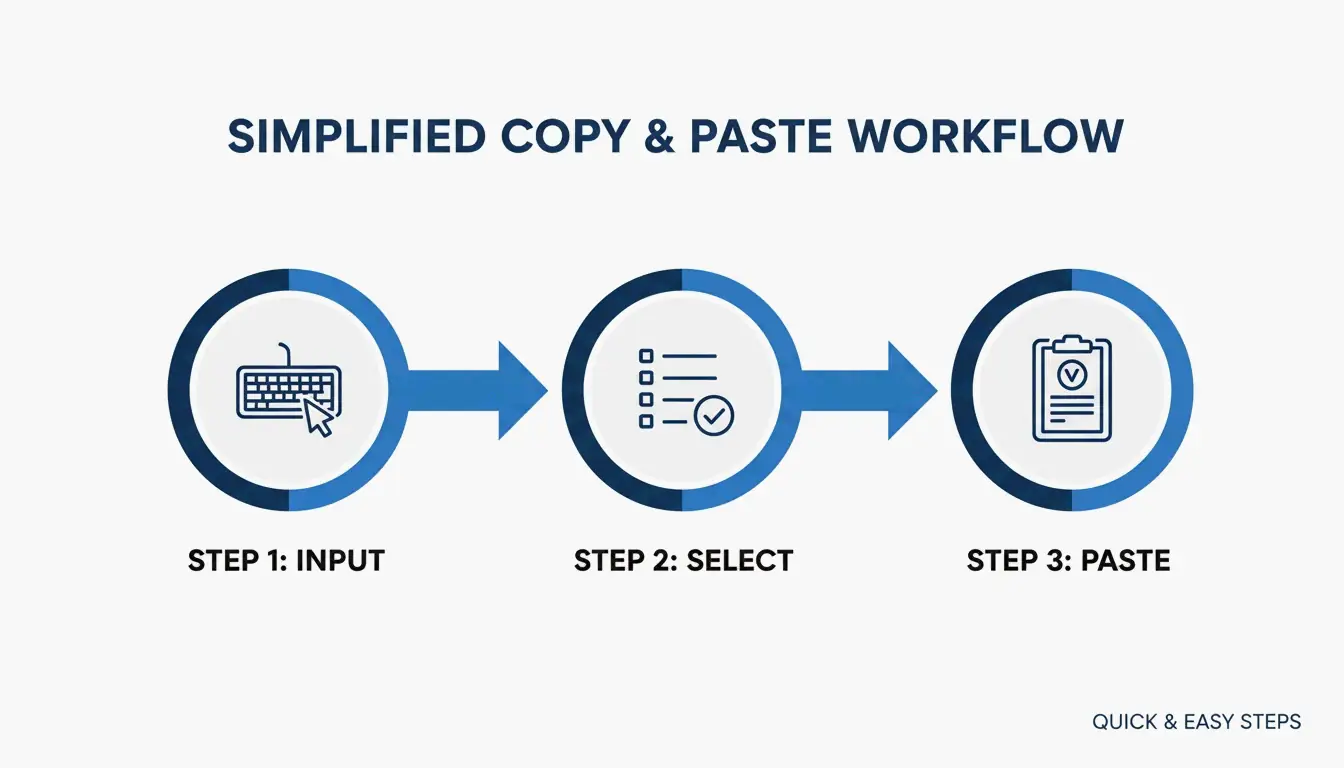Simple 3-step process: Input, Select, and Paste.