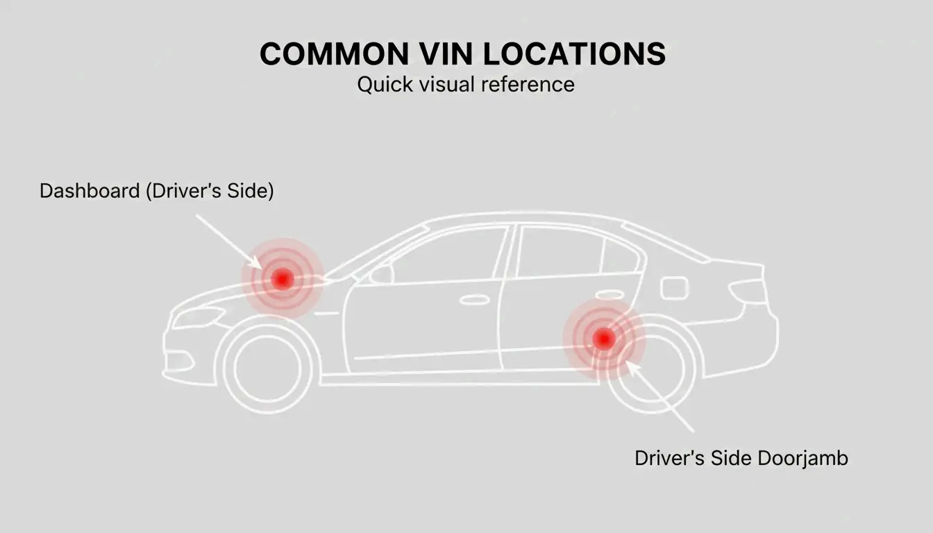 Minimalist diagram showing the two primary VIN locations on a car outline.