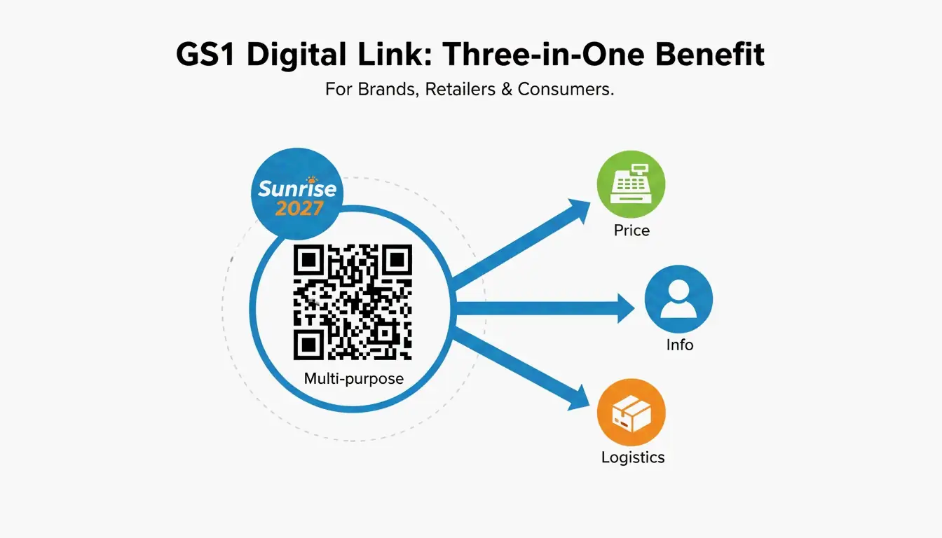A 3-node diagram showing the versatile roles of the GS1 Digital Link