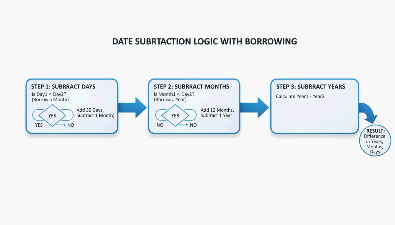 Simple 3-step calculation order: Days → Months → Years