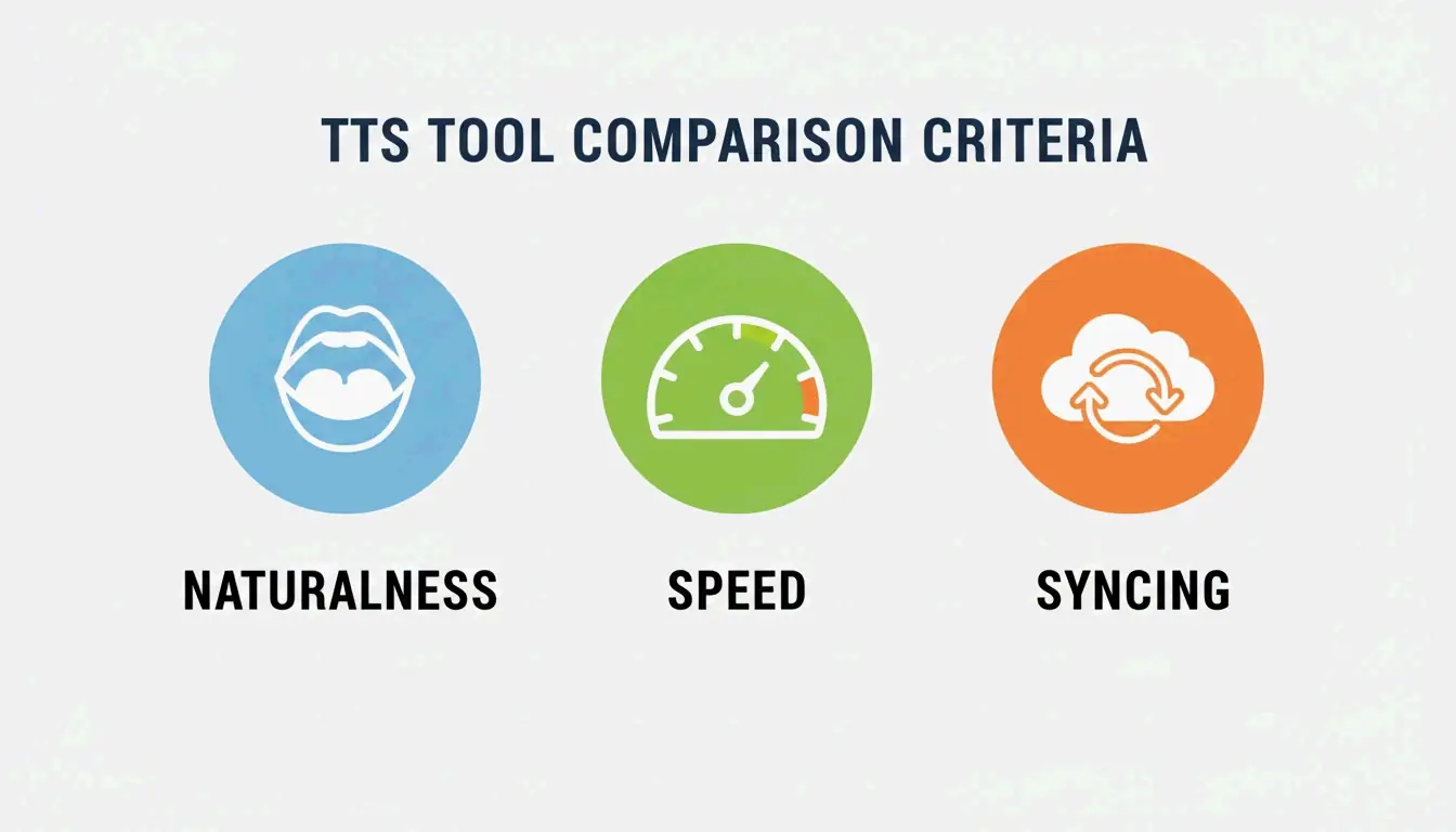 A clean comparison of the three core evaluation pillars: Naturalness, Speed, and Syncing.