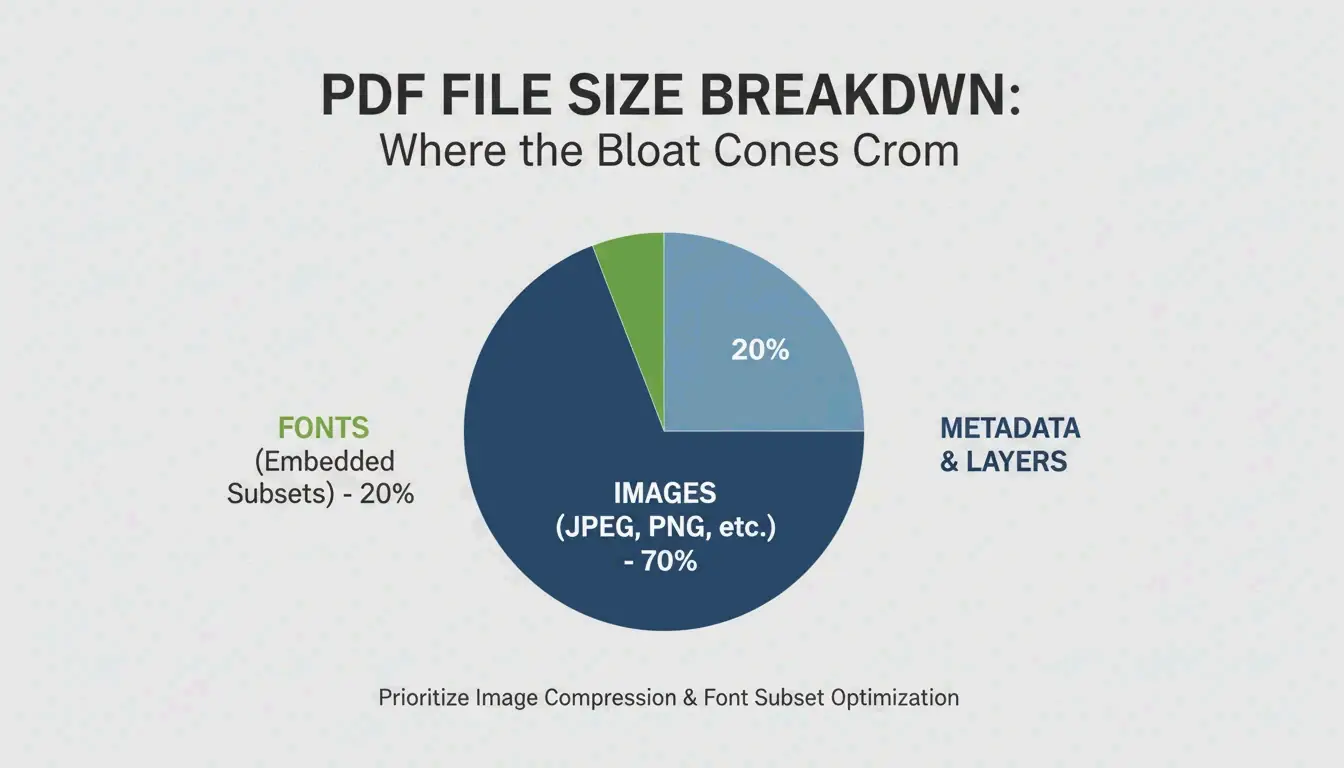 A simple breakdown of PDF size contributors (Images vs. Fonts vs. Metadata)