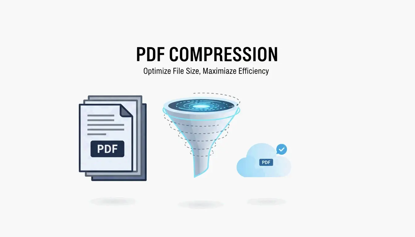 A minimalist visual representing a large file being compressed into a smaller, lighter version