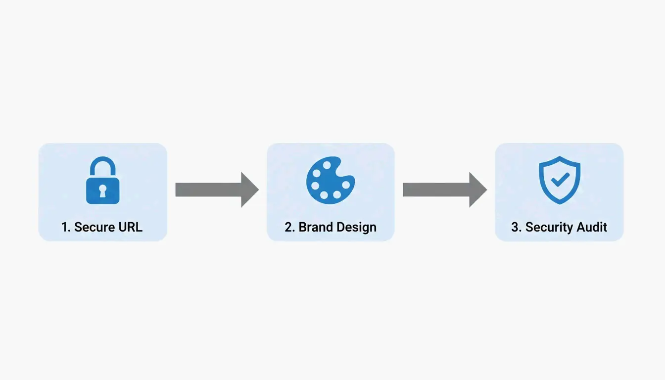 3-step creation process: Secure URL, Custom Brand, Security Audit