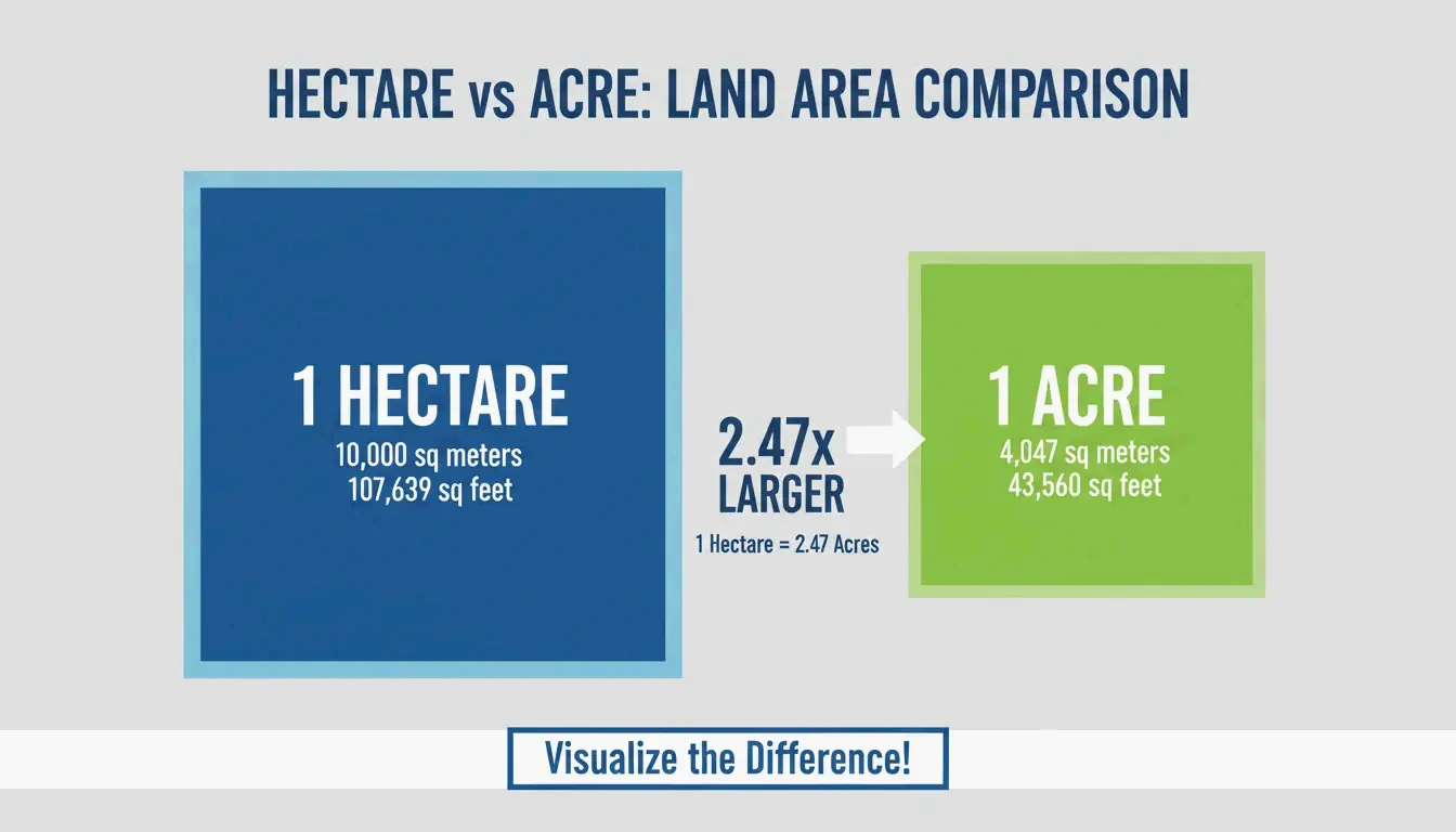 A simple visual comparison showing the scale difference between 1 Hectare and 1 Acre