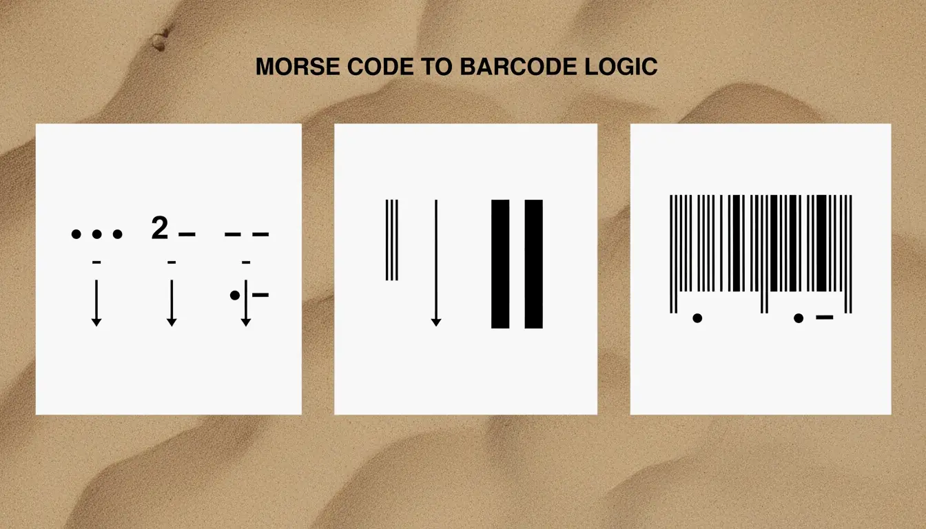 Minimalist diagram: how Morse code "dots and lines" stretch and transform into a barcode