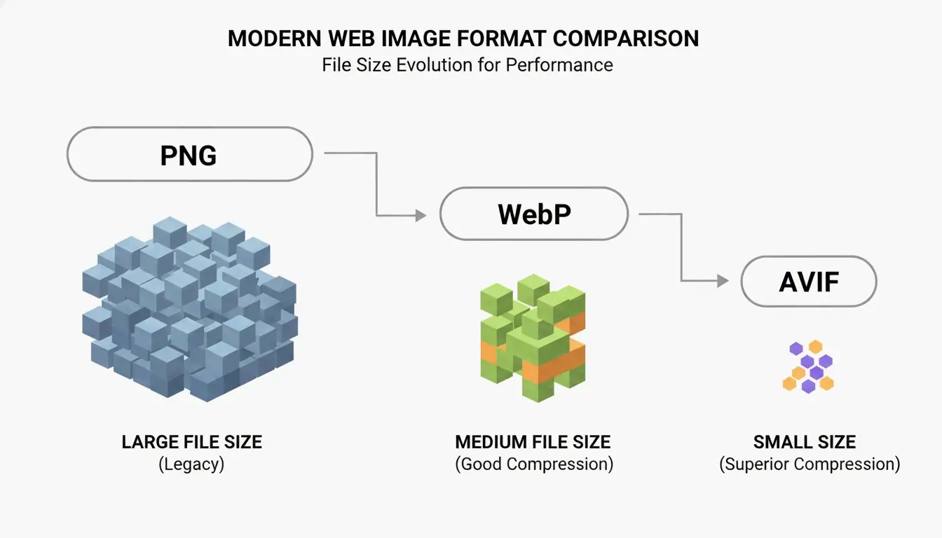 مقارنة بسيطة لحاويات/أحجام ملفات PNG مقابل WebP/AVIF