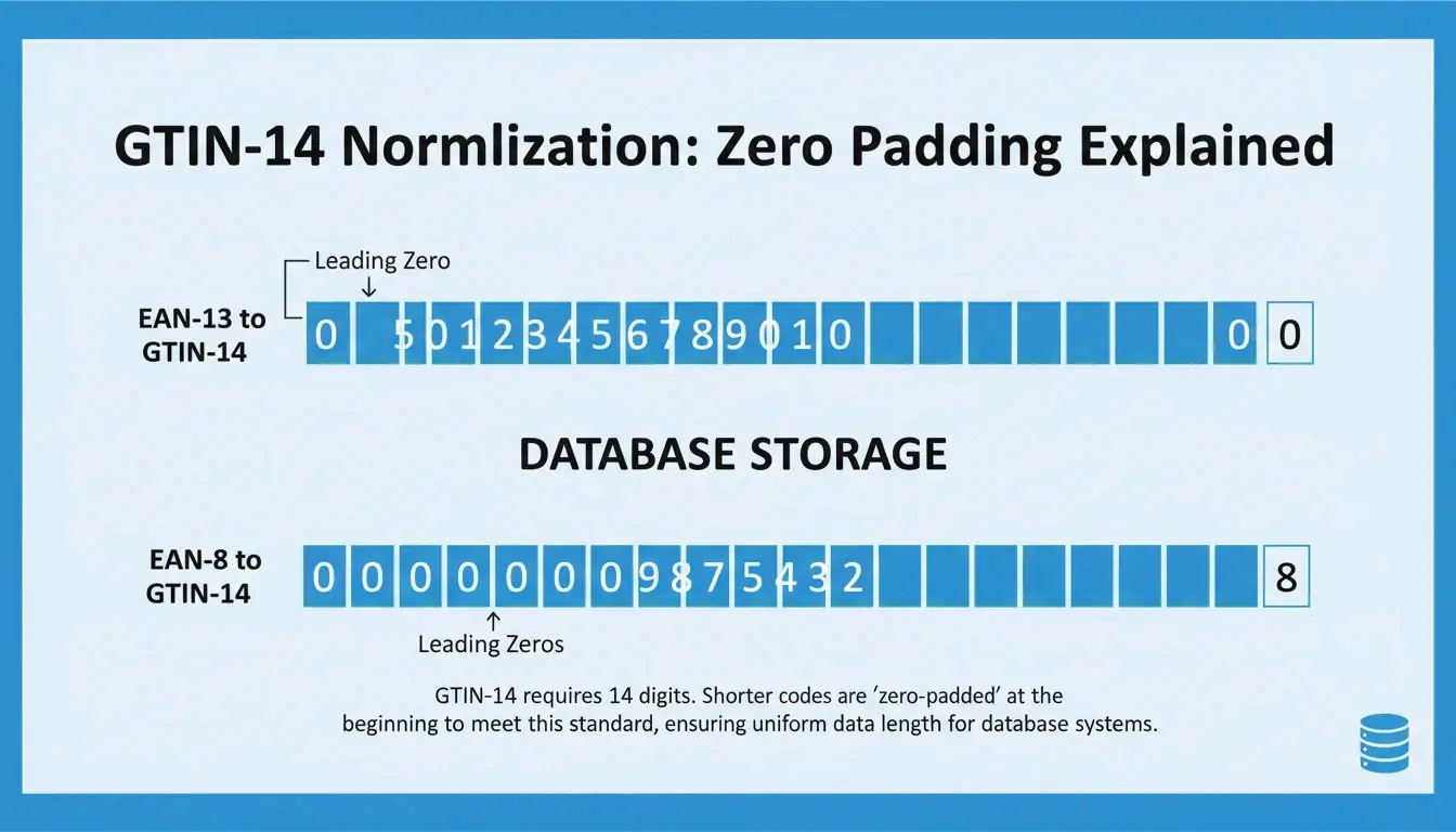 A simple visualization of "Zero Padding" to align EAN-8 and EAN-13 into GTIN-14 blocks.