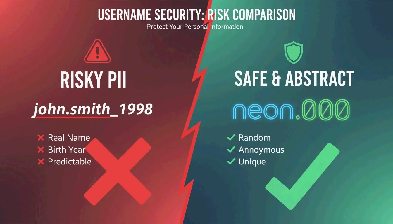 A high-contrast comparison between 'Bad/Risky' and 'Good/Safe' username patterns