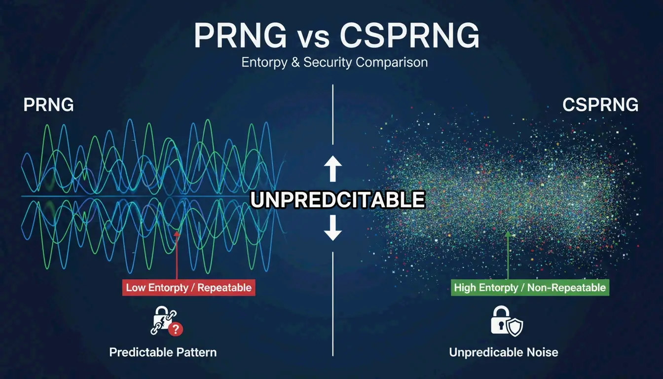 PRNG（可预测）与 CSPRNG（不可预测）的核心差异对比
