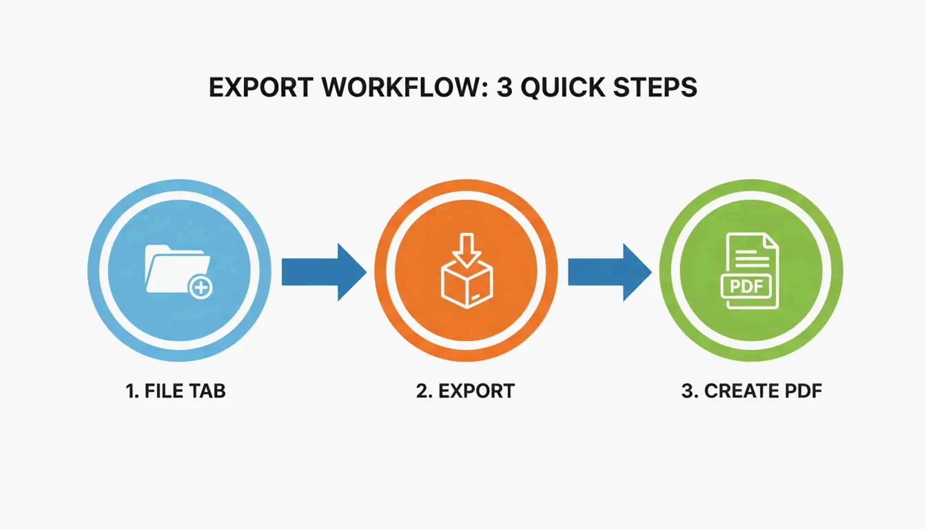 A simple 3-step visualization of the Word-to-PDF export process.