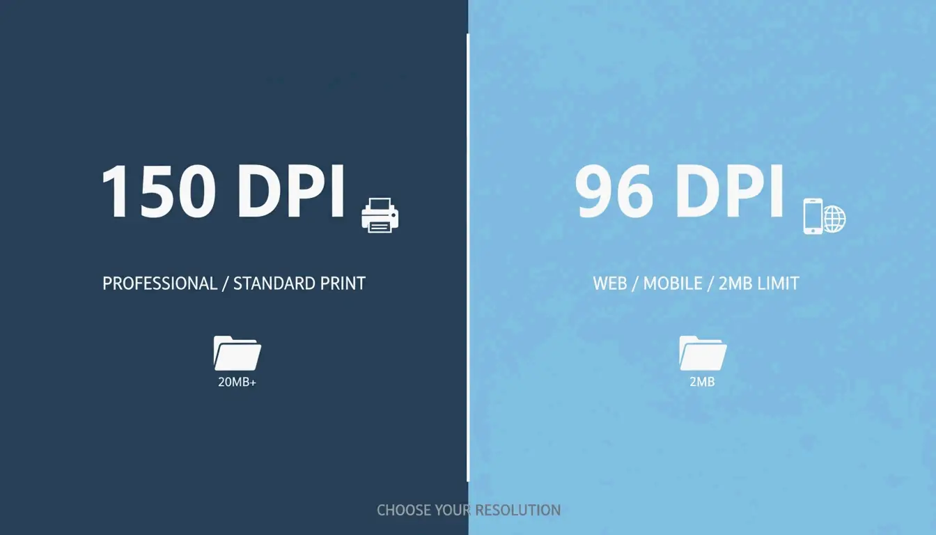 Comparison of 150 DPI vs 96 DPI for file size and clarity