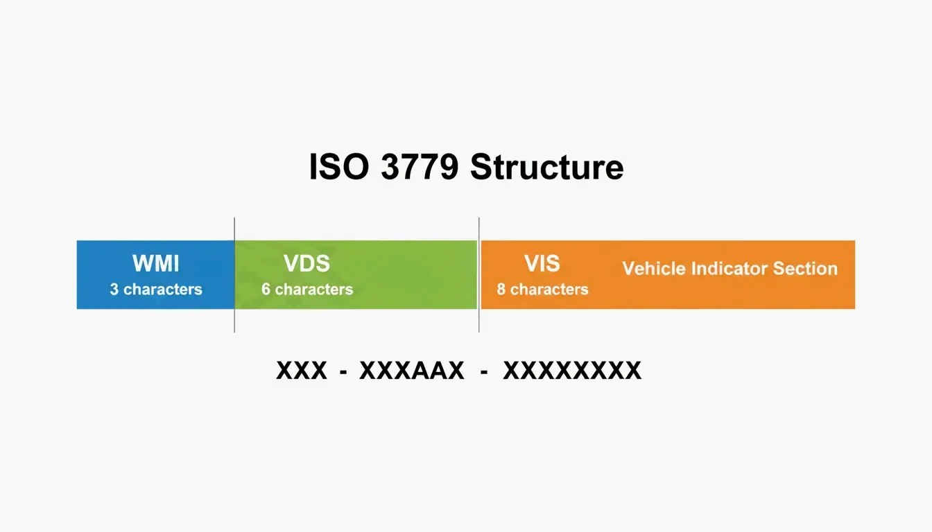 A simple 3-segment breakdown of a 17-character VIN string.
