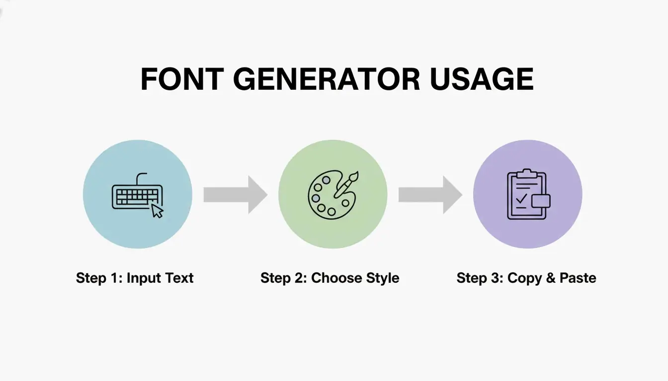 3-step flowchart: Input text, Choose style, Copy & Paste