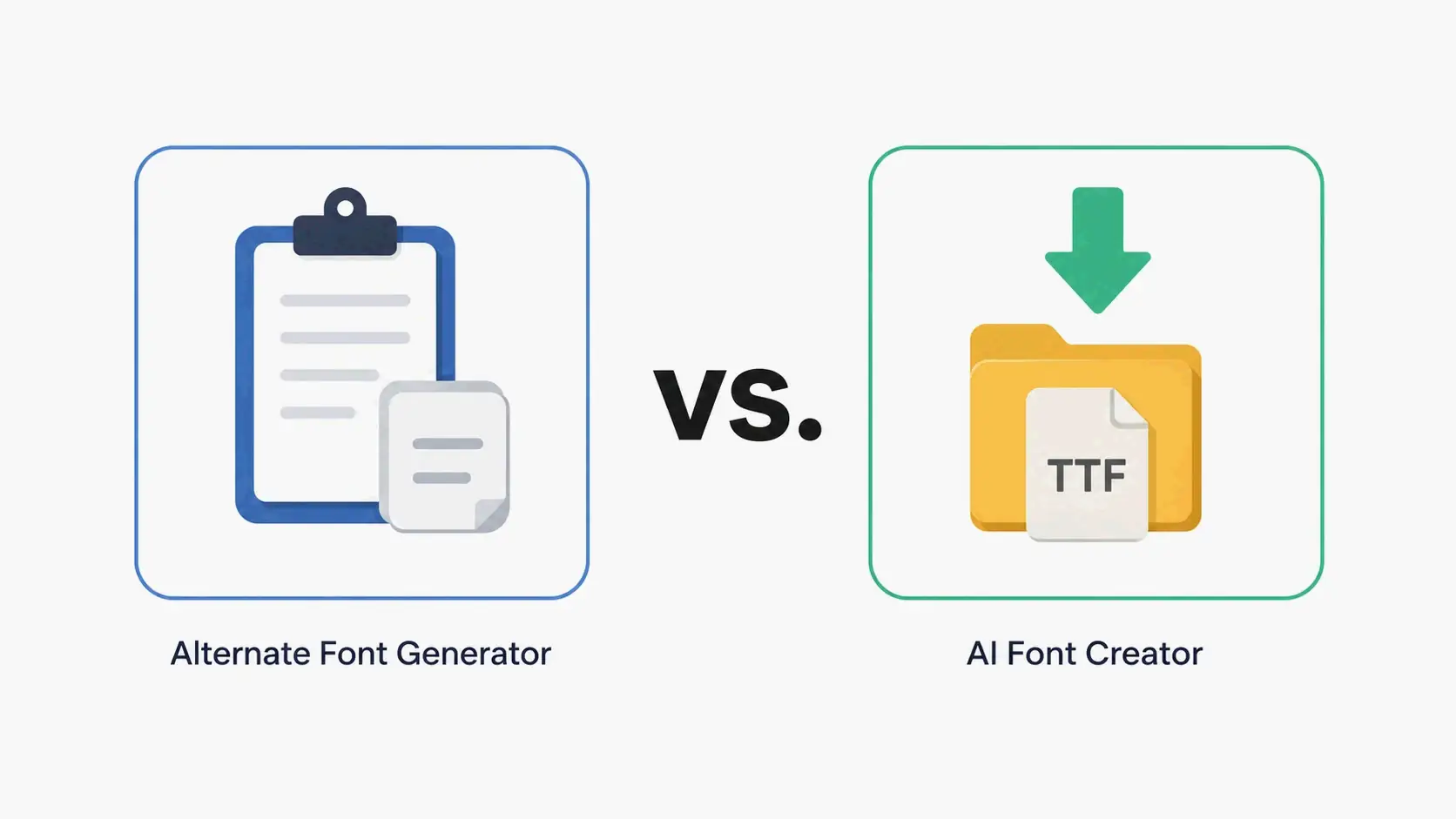 Comparison: Alternate Font Generator (copy-paste icon) vs AI Font Creator (download file icon)